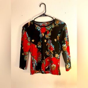 Modern, floral red and black blouse